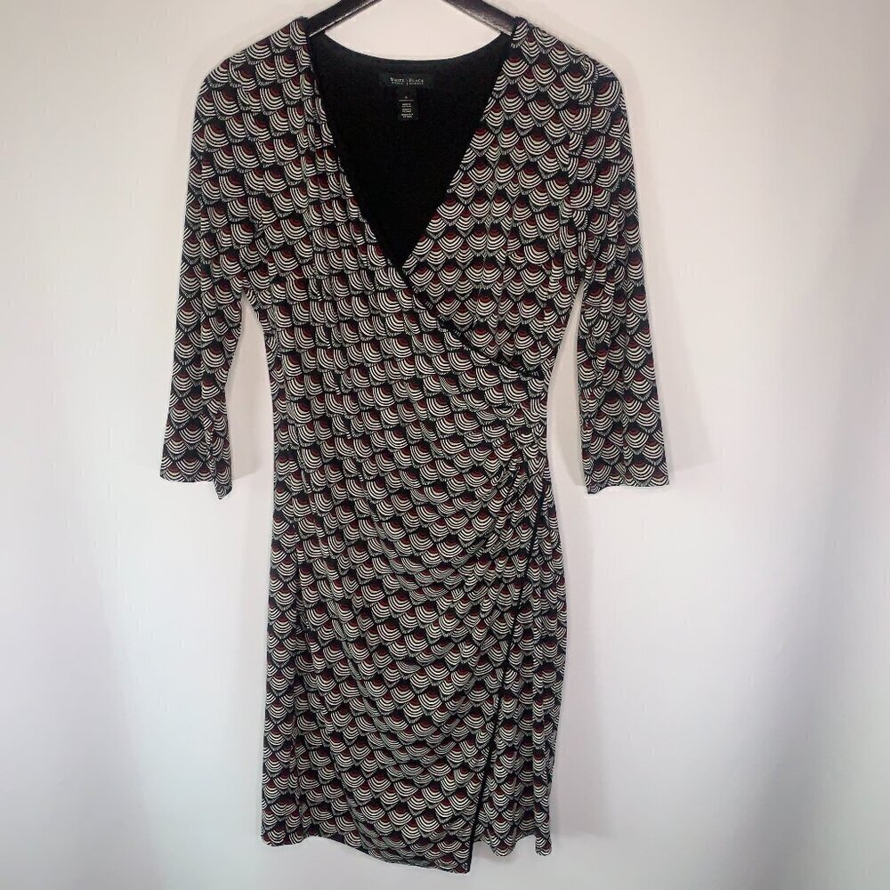 White House Black Market Women's Geometric Wrap Front Ruched Dress Size 8